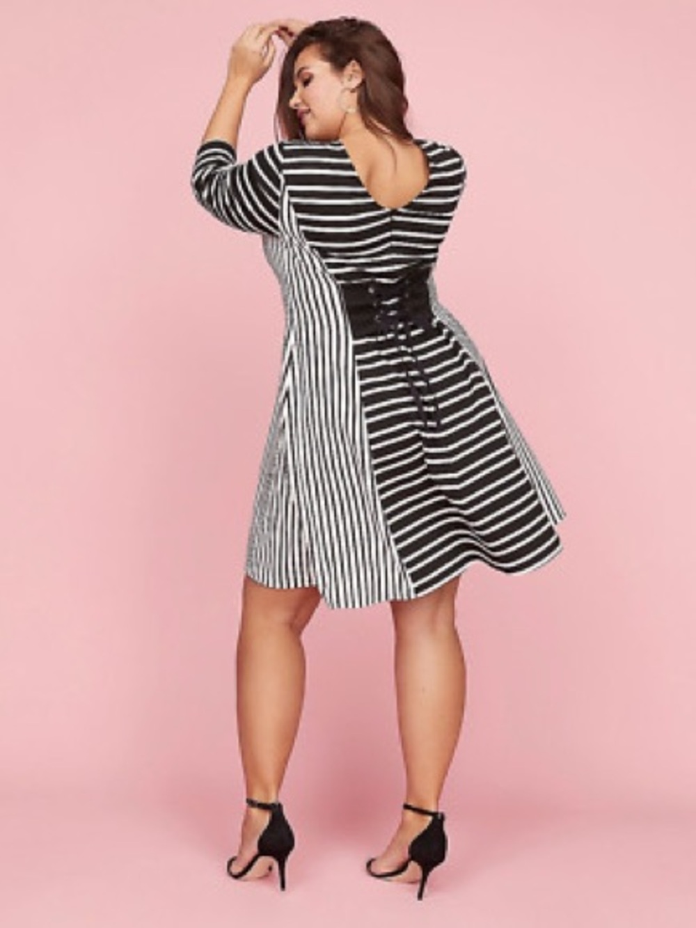 Lane Bryant Black and White Striped Asymmetrical Fit Dress